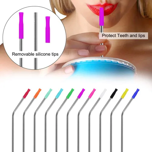 Miniatura 5 de 22 piezas de puntas de pajitas reutilizables, puntas de pajitas de silicona, cubiertas de puntas de pajitas de grado alimenticio multicolor, solo