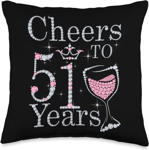 Pink Wine Crown 51st Birthday Tee Gift For Womens Cheers to 51 Years 1971 - Camiseta de regalo para mujer, 16 x 16 pulgadas, multicolor