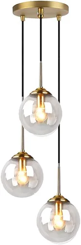 Miniatura 6 de H XD GLOBAL Lámpara colgante industrial retro de loft de 3 vías, lámpara de araña en racimo, accesorio de lámpara colgante de latón con pantalla