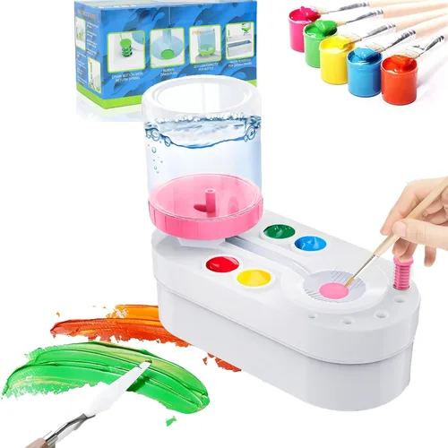 Limpiador de pinceles de pintura mejorado 2025, taza de enjuague, circulación de agua, acuarela/aceite y herramienta de limpieza de pinceles de Rosa