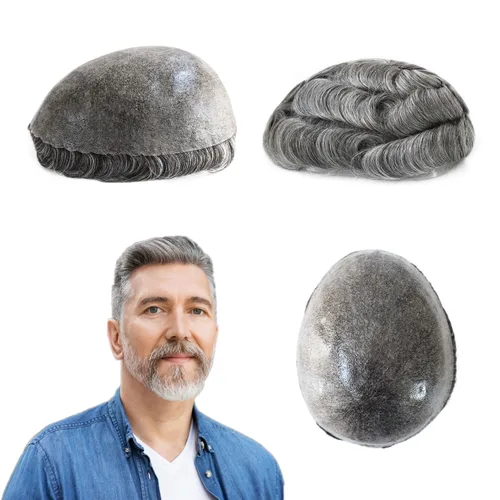 Miniatura 22 de HAIR NATURE Sistemas de reemplazo de cabello humano Toupee para hombre, 0.005 in, piel de polietileno inyectada, pelucas reales para hombres