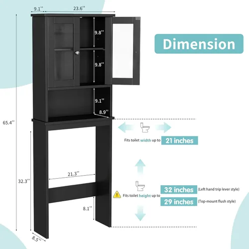 Miniatura 2 de Shintenchi - Gabinete de almacenamiento sobre el inodoro, organizador de estante de baño con dispositivo antivuelco, pequeño, independiente, ahorro