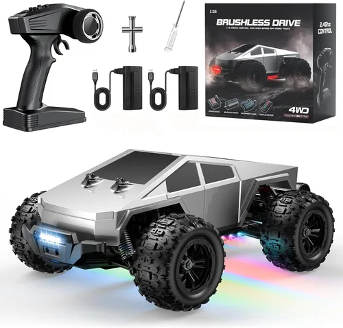 1/16 Coches RC Sin Escoba de Alta Velocidad para Adultos, Coche de Control Remoto de 56 Km/h de Alta Velocidad, Camión RC Cibernético, Camión de