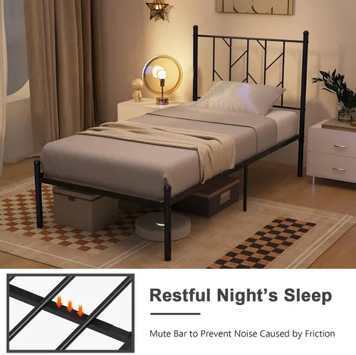 Miniatura 5 de Giantex Base de cama de metal negro individual con cabecera de estilo victoriano, marco de cama de plataforma de 12.5 pulgadas con soporte de 14