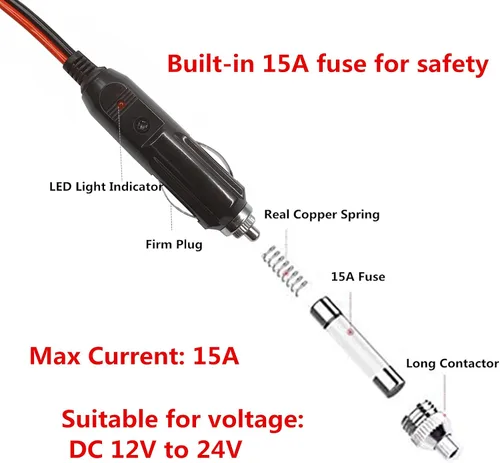 Miniatura 3 de Enchufe macho de encendedor de cigarrillos de repuesto para automóvil con cables - Adaptador de coche de 12 V 24 V Kit de cargador de batería de CC