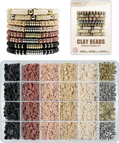 Kit de Fabricación de Pulseras ClaBead 3200 Piezas, Kit de Pulseras de Cuentas de Arcilla con Cuentas de Oro y Cuentas de Plata (Tono Tierra)