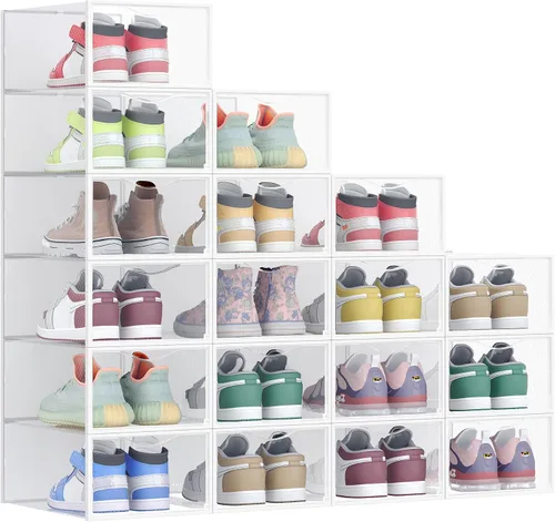 Miniatura 8 de SONGMICS Cajas de zapatos, organizador de almacenamiento de zapatos para armario, caja apilable de plástico para tenis, paquete de 12, transparente