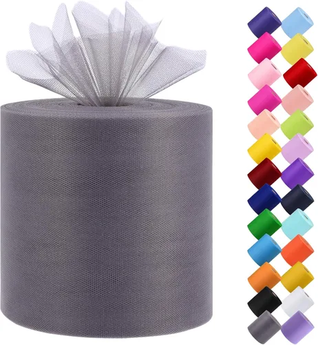 Miniatura 12 de Rollo de tela de tul, 6 pulgadas por 200 yardas (600 pies), carrete de tela de organza de tul para bricolaje, falda tutú, decoración de baby shower