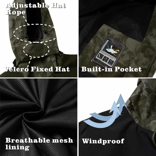 Miniatura 20 de GIISAM Chaqueta de lluvia para hombre, impermeable, ligera, para exteriores, rompevientos con capucha