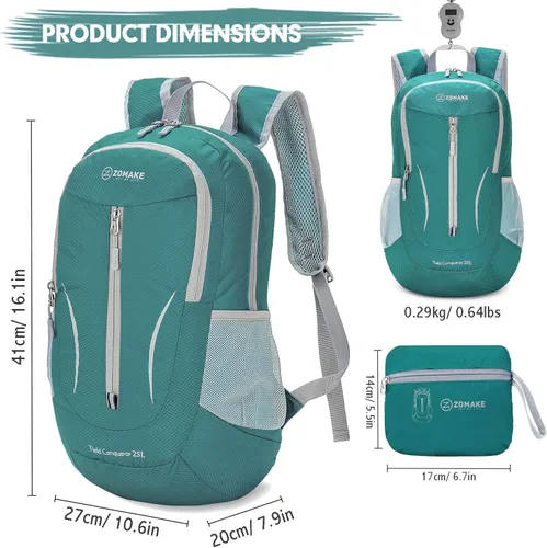 Miniatura 2 de ZOMAKE Mochila plegable ultraligera de 25 litros, mochilas de senderismo plegables resistentes al agua, mochila plegable pequeña para viajes