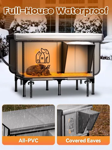 Miniatura 2 de Rywell - Casa para gatos con calefacción para exterior, súper aislada y resistente a la intemperie, refugio elevado para gatos al aire libre