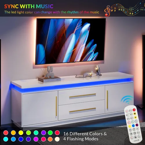 Miniatura 5 de BELLEZE Soporte de TV de 67" para TV de hasta 75", Centro de Entretenimiento Moderno con Luces LED que Cambian al Ritmo de la Música, Mesa Consola