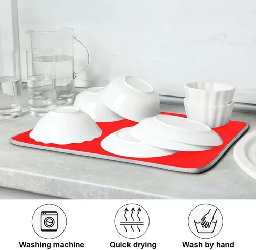 Miniatura 7 de Tapete rojo para secar platos pequeños, accesorios de cocina, tapete escurridor de platos de microfibra, resistente al calor, 16 x 18 pulgadas