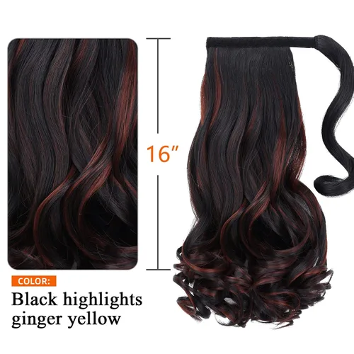 Miniatura 4 de Extensión de cola de caballo ondulado, con clip negro, 16 pulgadas, 4.2 onzas, extensiones de cabello sintético envolvente, aspecto real, peluca