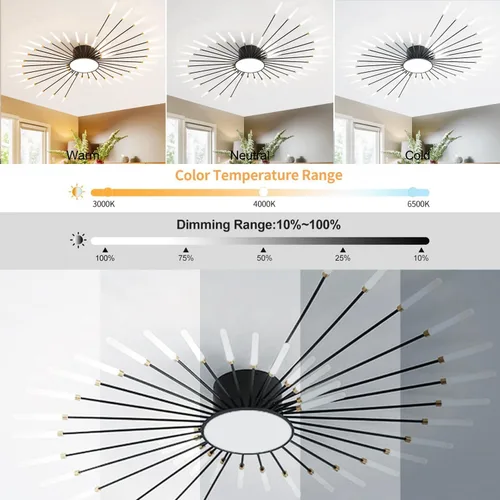 Miniatura 3 de Lámpara de techo LED regulable de 51 pulgadas, 42 luces de techo empotradas, lámpara de techo negra para dormitorio, sala de estar, lámpara colgante