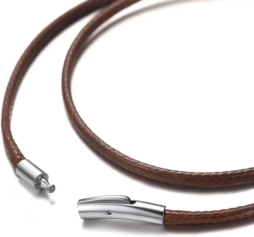 Miniatura 8 de U7 - Collar de cordón de cuero negro y marrón de 2mm 3mm con cierre de acero inoxidable personalizable, cadena de cuerda de cera tejida