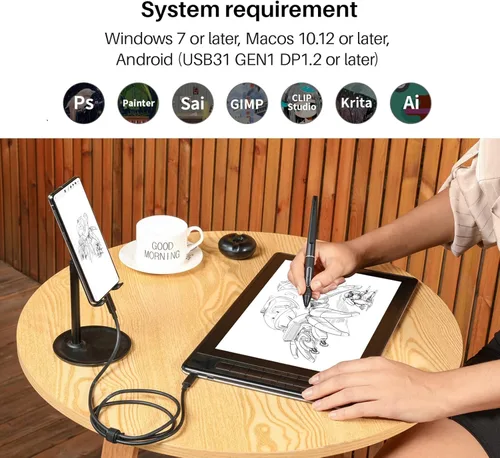Miniatura 7 de HUION Kamvas Pro 13 2.5K QHD+ Tableta de dibujo portátil con pantalla 13.3 pulgadas, laminado completo QLED, 99% Adobe RGB, lápiz capacitivo PW517