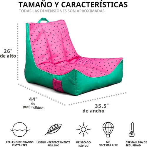 Miniatura 2 de Big Joe Flotador del Capitán sin necesidad de inflado con soporte para bebidas, malla doble cara de melón de verano, tela de drenaje rápido, 3 pies