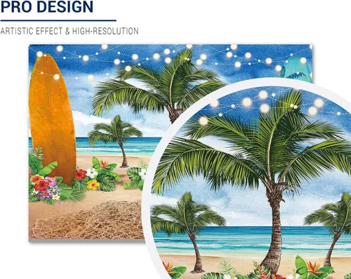 Miniatura 2 de Allenjoy Fondo de fotografía de verano para playa, océano, cielo azul, tabla de surf, palmeras tropicales, Luau para niños y niñas, decoración
