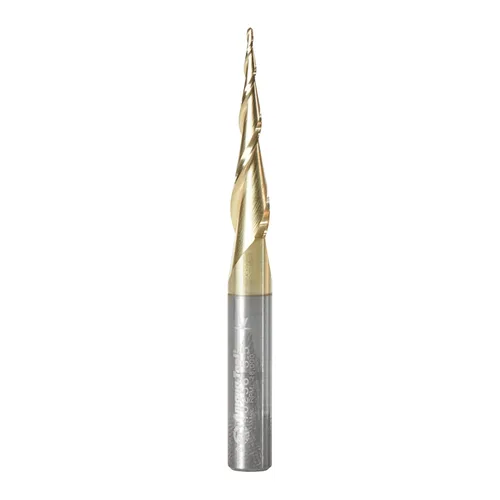 Miniatura 10 de Amana Tool Brocas de enrutador CNC en espiral para talla 2D/3D, recubierto de ZrN, 46286, punta de bola de ángulo cónico de 3.6 grados 1/8 D x 1/16