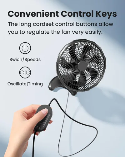 Miniatura 6 de Koonie - Ventilador de pared de 12 pulgadas, ventilador de pared silencioso con temporizador, control remoto con cable de 9.8 pies, oscilación