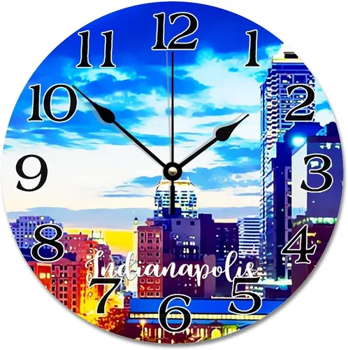 Miniatura 13 de Reloj de pared con paisaje urbano de Nueva York, Estados Unidos, reloj de pared grande de viaje, funciona con pilas, 9 pulgadas, silencioso