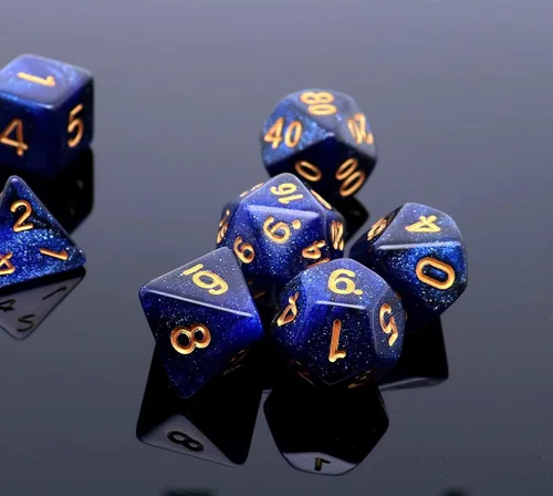 Miniatura 3 de DND - Juego de dados de nebulosa negra mezcla azul oscuro para Dungeon and Dragons D&D RPG juegos de rol, 7 dados poliédricos con bolsa de dados