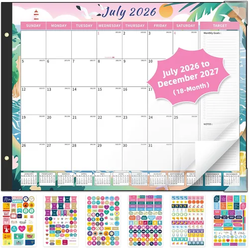 Miniatura 8 de Ospelelf Calendario de escritorio 2026-2027, calendario magnético para refrigerador, 12 x 17 pulgadas, calendario de pared de 18 meses, uso de enero