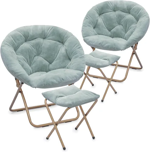 Miniatura 48 de Cómoda silla con platillo, silla de sala de estar, silla plegable acolchada suave de piel sintética, cómoda silla cuadrada de luna para sala