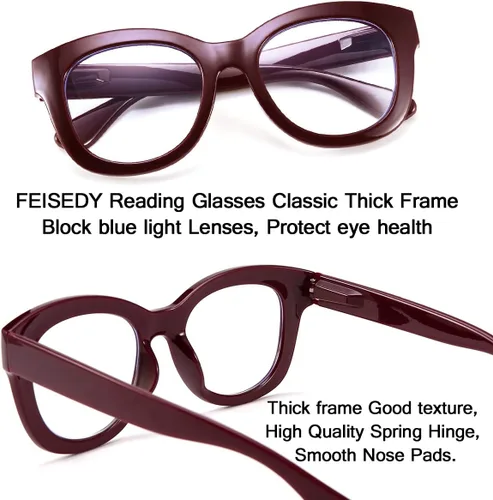Miniatura 4 de FEISEDY Anteojos de lectura retro de marco cuadrado grueso con lentes de bloqueo de luz azul antideslumbrantes para fatiga ocular digital B2534