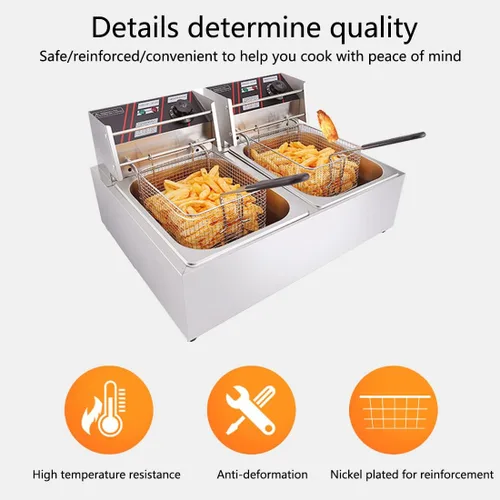 Miniatura 2 de Freidora eléctrica con cesta y tapa, freidora de aceite de encimera de acero inoxidable, limitador de temperatura y protección contra sobrecorriente