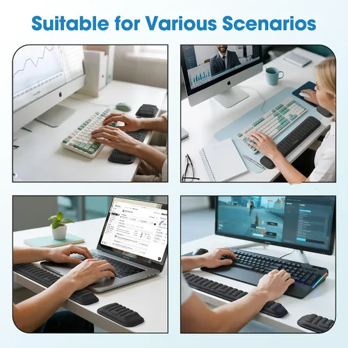 Miniatura 7 de MEKASS Reposamuñecas ergonómico para teclado y ratón, juego de reposamuñecas de espuma viscoelástica suave con base de silicona antideslizante