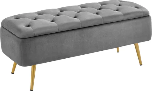 Yaheetech Otomana con almacenamiento, banco de entrada de terciopelo con bisagra de seguridad, banco tapizado con asiento para dormitorio, sala de