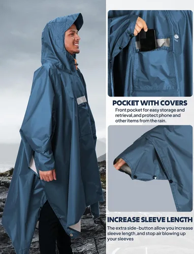 Miniatura 123 de ANYOO Poncho de lluvia con capucha para adultos, impermeable, ligero, para hombres y mujeres, chaqueta de lluvia reutilizable para emergencias al