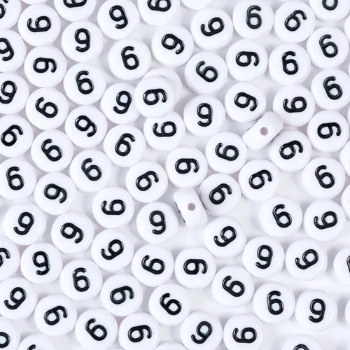 Miniatura 27 de 1400 cuentas redondas blancas y negras para pulseras, cuentas digitales de símbolo matemático del 0 al 9, juego de cuentas acrílicas de número