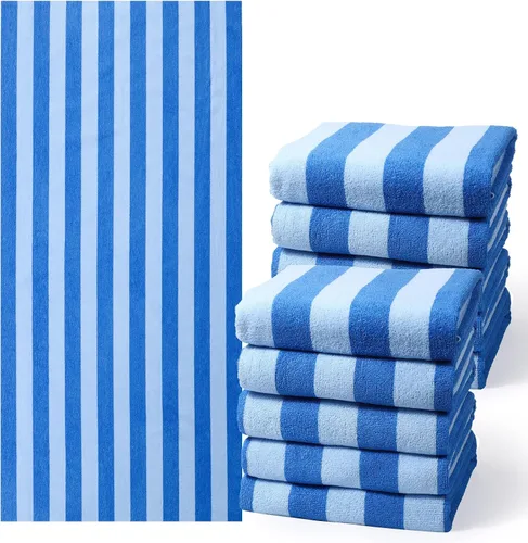 EBOOT Paquete de 10 toallas de playa de gran tamaño, toallas de piscina, toallas de microfibra de secado rápido para adultos, mujeres, hombres, Azul