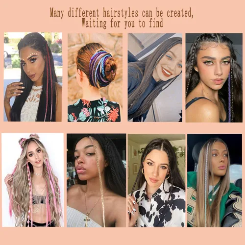 Miniatura 6 de Extensiones de cabello trenzado, 5 piezas de trenzas de bebé con fleco frontal, cabello largo trenzado, cabello natural suave para mujeres, uso
