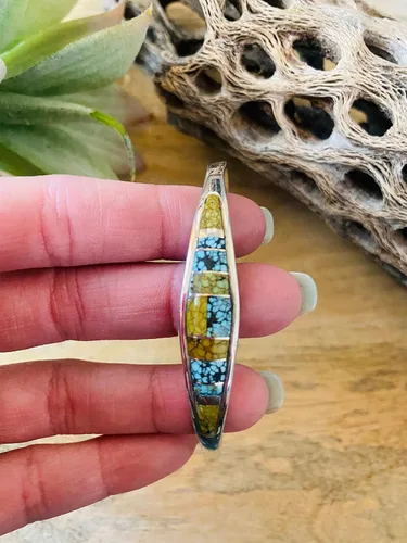 Miniatura 4 de Navajo - Pulsera de plata de ley y luna azul natural con incrustaciones de turquesa, Metal, turquesa