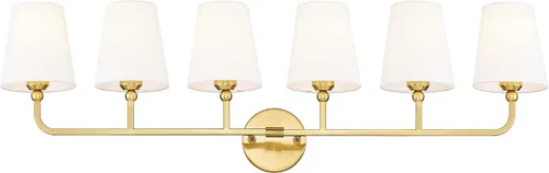 Miniatura 23 de VL837-BG-RA-2 - Lámparas de baño de 2 luces, luces de ratán dorado cepillado, aplique de doble pared con pantalla tejida a mano acampanada, apliques
