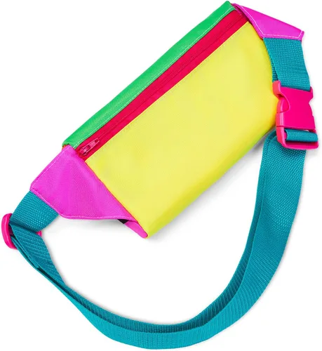 Miniatura 2 de sissycos Riñonera retro de neón de los años 80, accesorios de los años 90 para mujeres y hombres, 2 bolsillos con cinturón en la cintura, bolsa