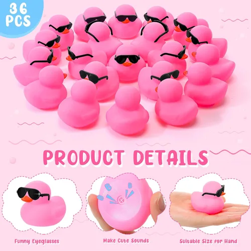 Miniatura 2 de Sosation 36 Paquetes de Patitos de Goma Mini con Juego de Gafas de Sol de 2.2 Pulgadas, Patitos de Goma Chistosos y Sonorosos para Baño, Flotadores