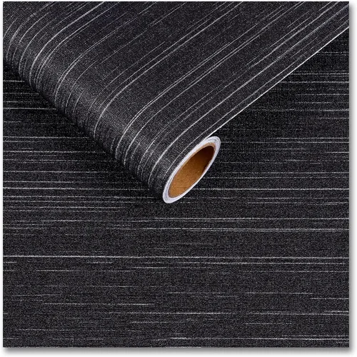 CRE8TIVE Papel Tapiz Negro de Tela de Hierba Despegar y Pegar Texturizado Tela de Lino Tejido Negro Papel de Contacto para Paredes Autoadhesivo