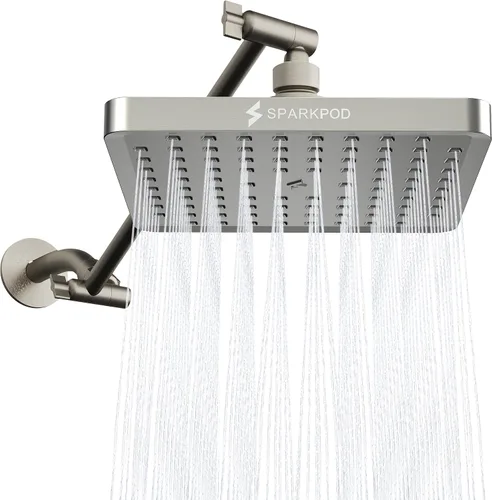 Miniatura 14 de SparkPod Cabezal de ducha tipo lluvia cuadrado con brazo de extensión, cabezal de ducha de altura ajustable con rendimiento de alta presión, fácil