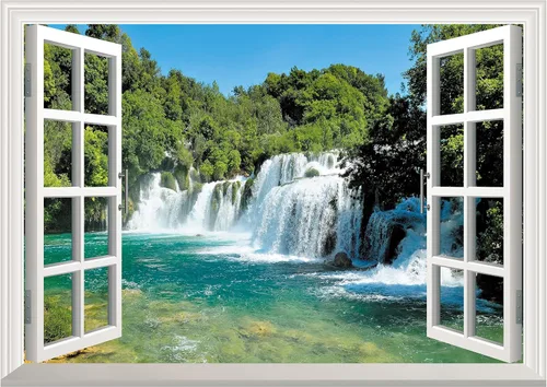 Miniatura 17 de FLFK Adhesivo de Pared de Ventana Falsa - Lagos en la Selva Mural de Pared de Ventana Falsa para Decoración de Pared, Calcomanías de Pared