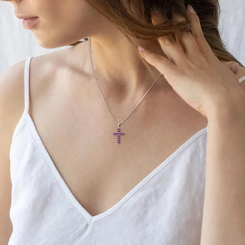 Miniatura 2 de STARCHENIE Collar de cruz de plata de ley con colgante de crucifijo con piedras preciosas para mujer