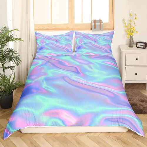 Erosebridal Funda de edredón de teñido anudado, juego de ropa de cama con estampado colorido, funda de edredón psicodélica, funda de edredón verde y