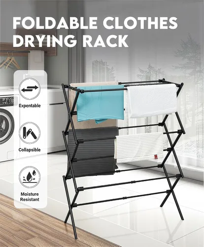 Miniatura 2 de Estante de Secado de Ropa Plegable de Metal de 3 Niveles, Perchero de Ropa para Secar Percheros Plegables para la Lavandería Para