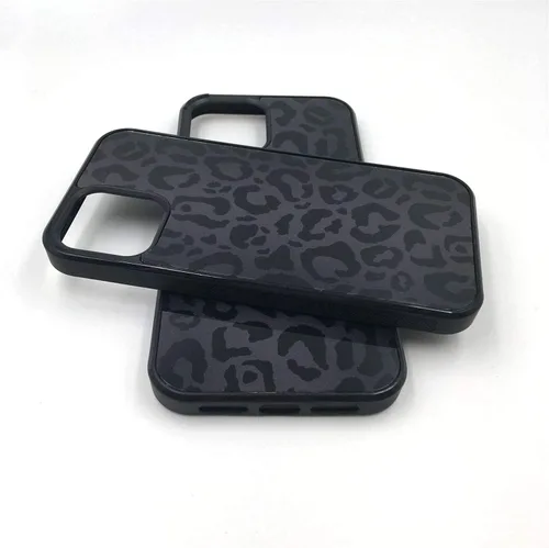 Miniatura 7 de Funda compatible con iPhone 14, piel de animal de leopardo negro, delgada, suave, TPU negro + funda protectora de espejo templado para Apple 14