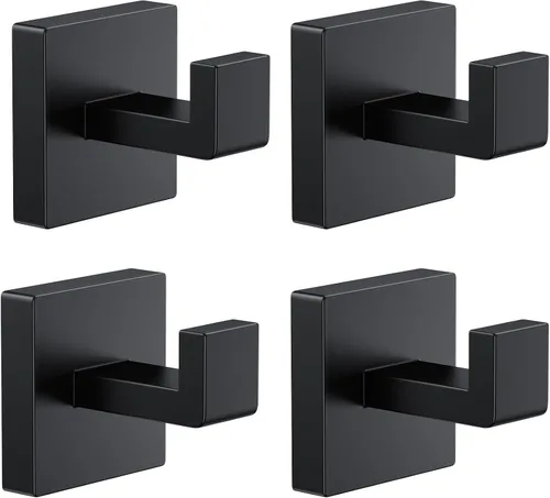 Miniatura 9 de Kruodop 2 PCS Ganchos para Toallas para Baño, Soporte para Toallas de Montaje en Pared, Gancho Negro Mate para Bata de Pared, Gancho Cuadrado