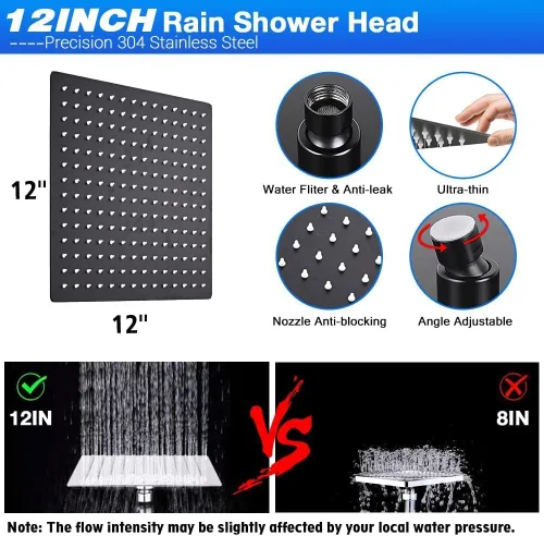 Miniatura 7 de Cabezal de ducha negro mate con filtros, cabezal de ducha de lluvia de 12 pulgadas con rociador de mano, cabezal de filtro de ducha doble para agua